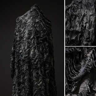 黑白灰面料改造扎染渐变双层针织diy破洞破烂做旧伪装设计师布料