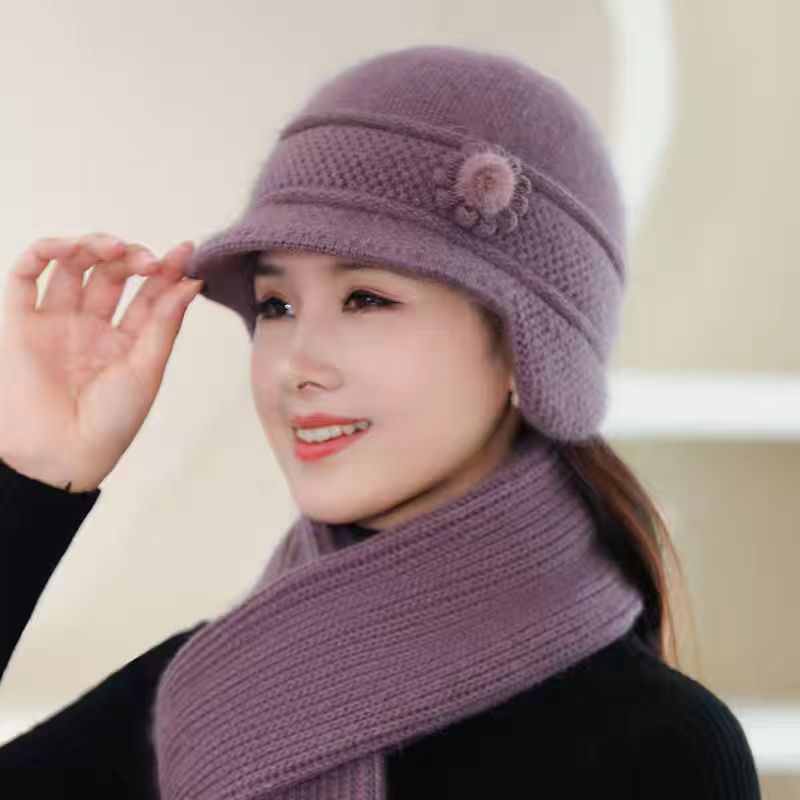 秋冬天帽子女士兔毛针织毛线帽中老年人奶奶加绒护耳保暖老太太帽