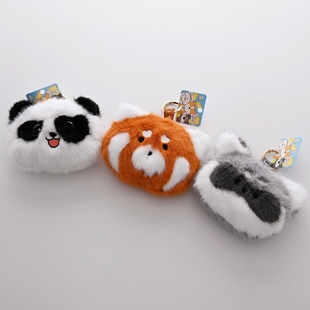 可爱熊猫小浣熊企鹅零钱包收纳包高颜值钥匙扣公仔零钱包毛绒挂件