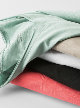 日系复古毛边竹节棉T恤男短袖夏季简约H百搭V领打底衫宽松纯棉白