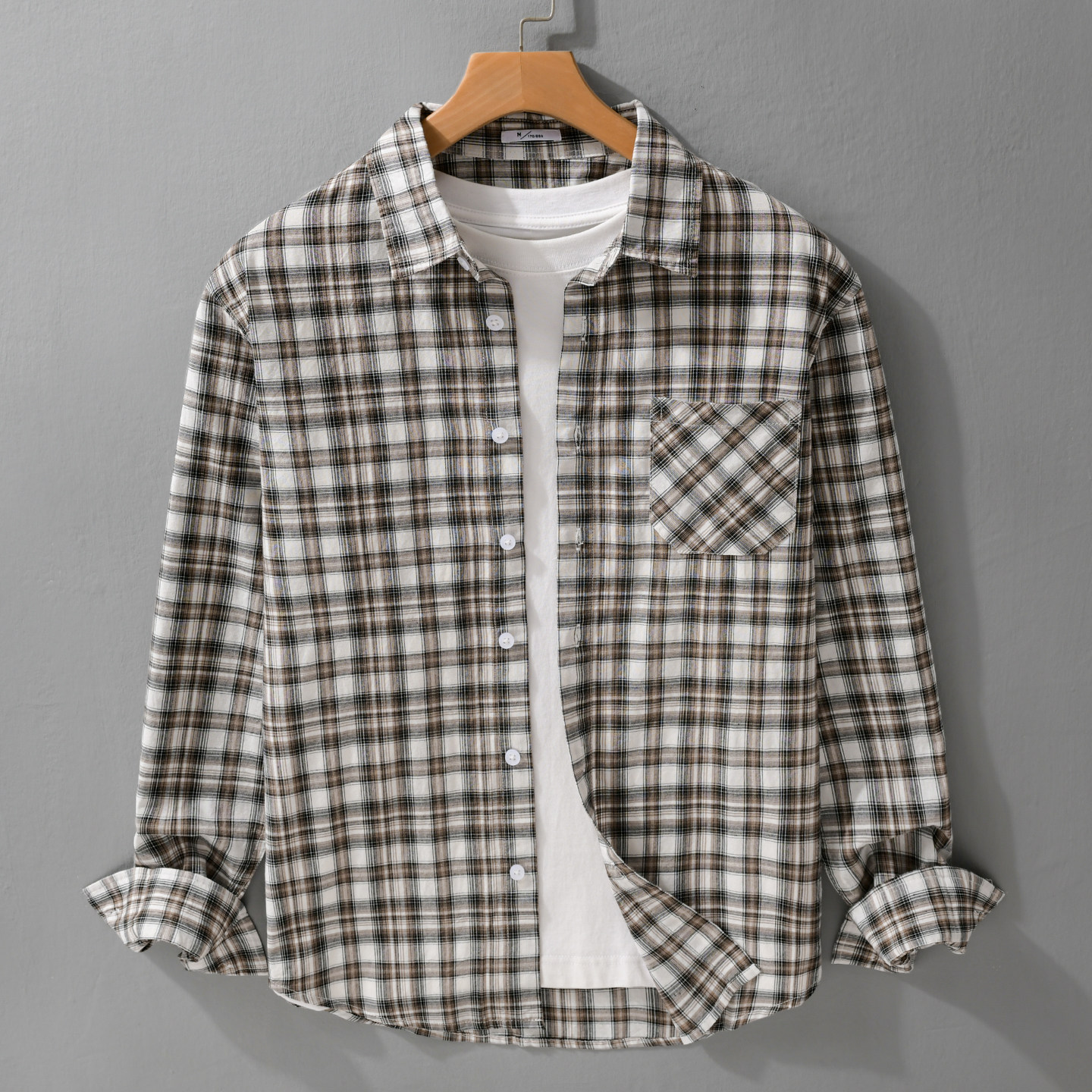 日系复古格子长袖衬衫男士春秋潮流百搭纯棉上衣宽松休闲简约外套,男装,衬衫,淘宝优惠券,粉丝福利购,淘宝优惠卷