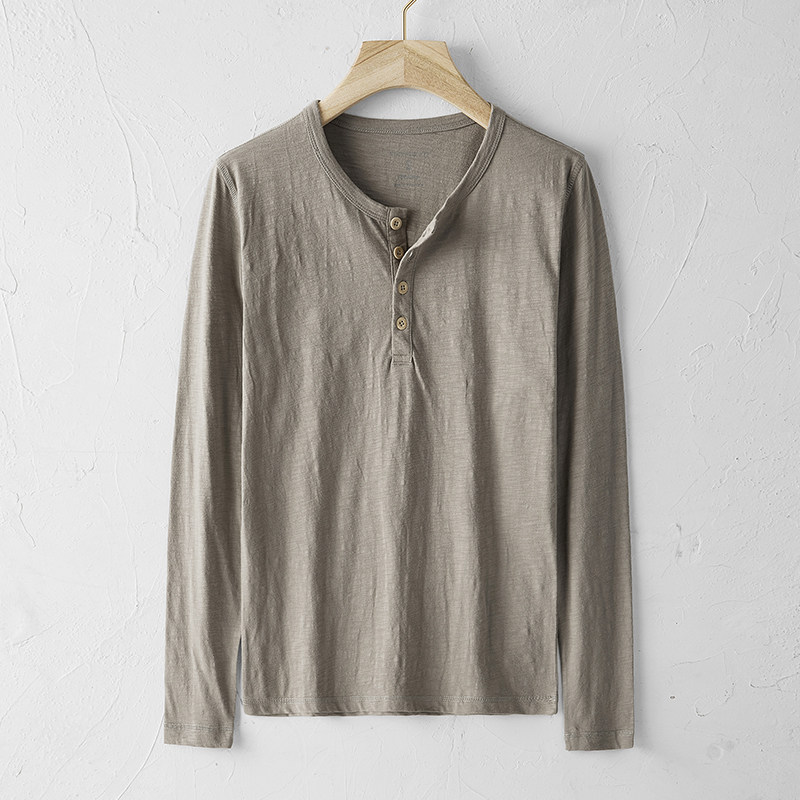 春秋季复古亨利领打底o衫男宽松 纯棉内搭竹节棉T恤男长袖潮流百,男装,T恤,淘宝优惠券,粉丝福利购,淘宝优惠卷