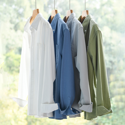 日系复古简约百搭长袖衬衫男士