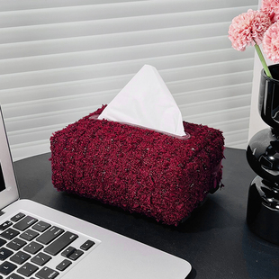 高级感车载纸巾盒安哥拉红轻奢挂式纸抽盒法式车用扶手箱遮阳板