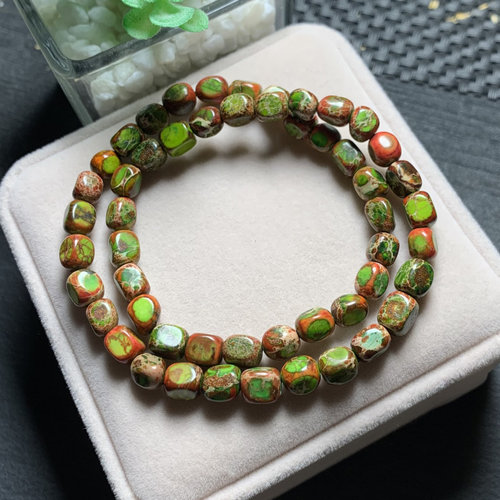 异形凤凰松石切面方形桶珠异象硅