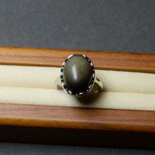 天然金曜石戒指男女款大戒面黑耀石食指开口复古时尚潮人饰品指环