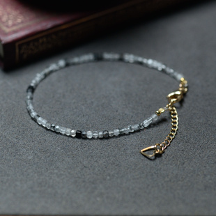 天然巴西黑发晶手链单圈极细手饰简约森系清新方糖水晶礼物简约