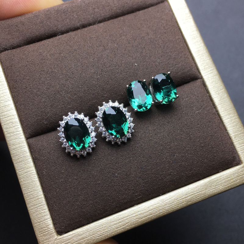 捡漏绿托帕石耳钉耳环镶嵌耳饰女