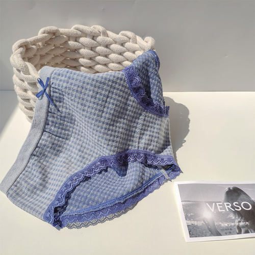 日系可爱蝴蝶结格纹学生内裤女