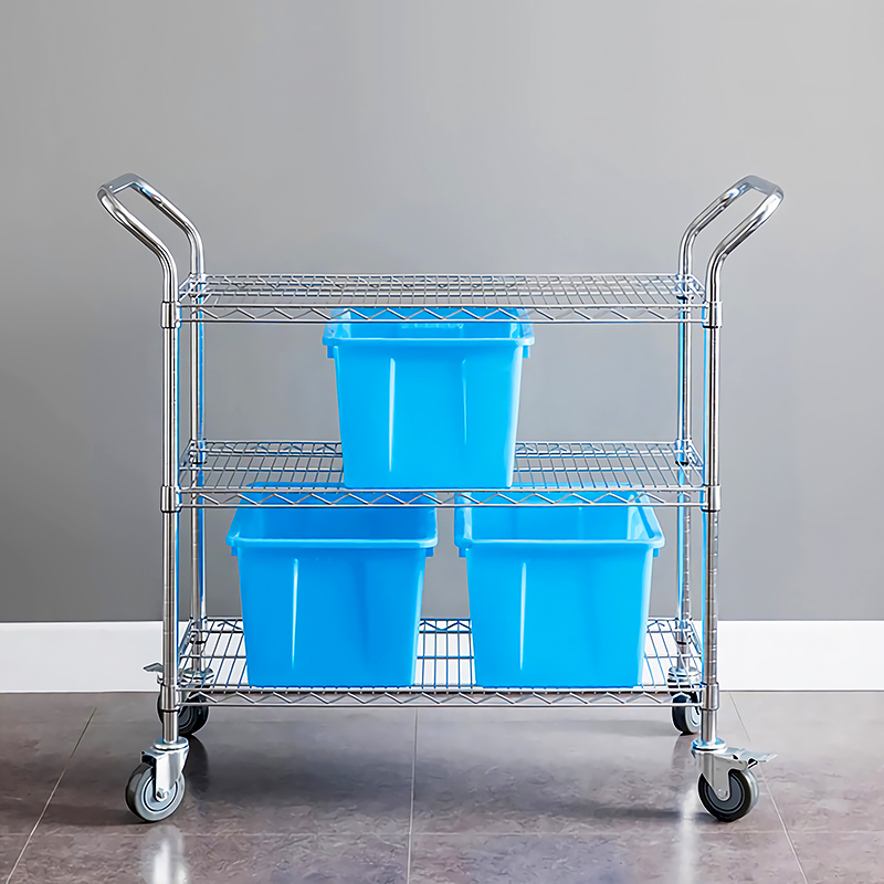 多层扶手小推车不锈钢色分拣车可移动置物架周转工具车拉货搬运车