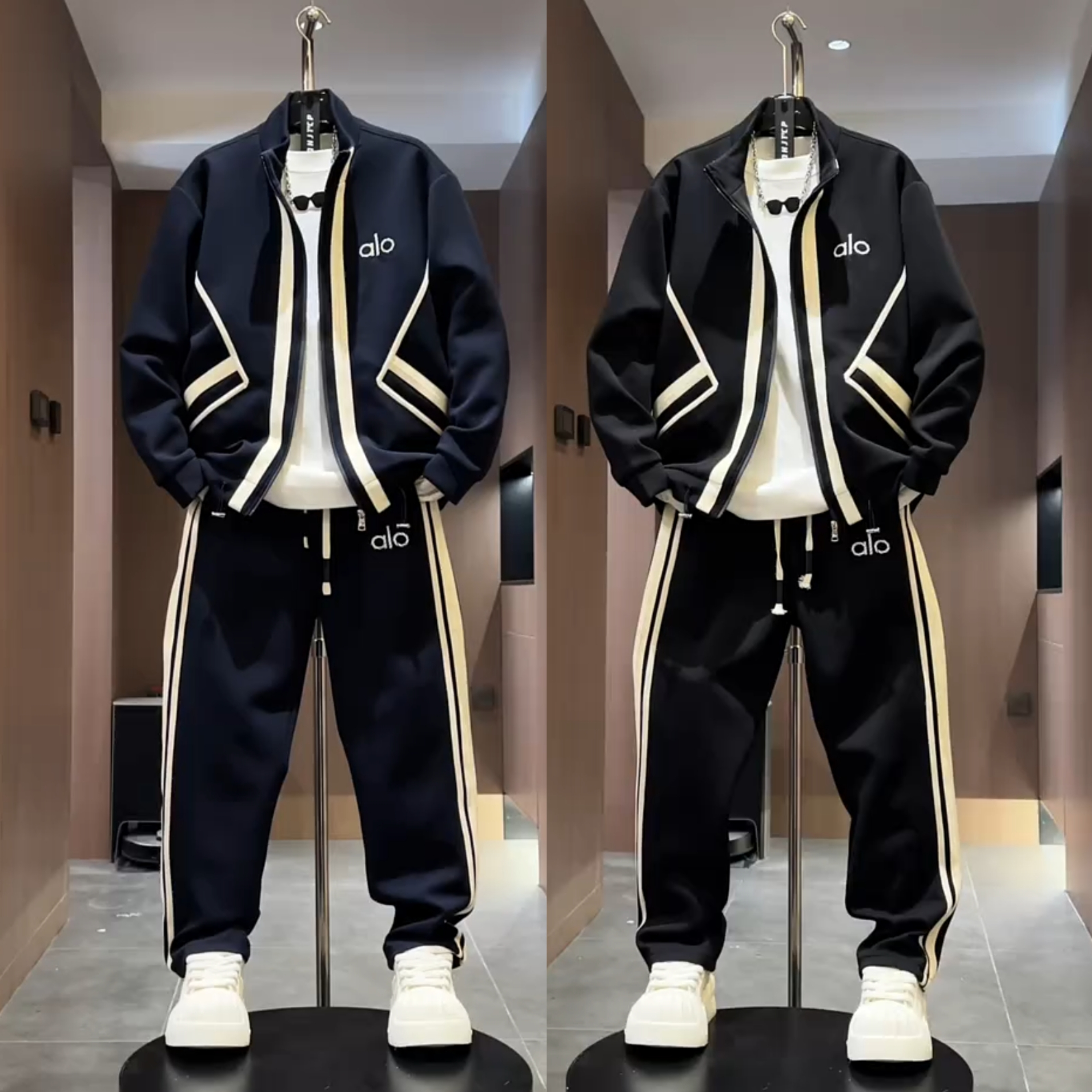 潮牌拼接字母刺绣休闲运动套装