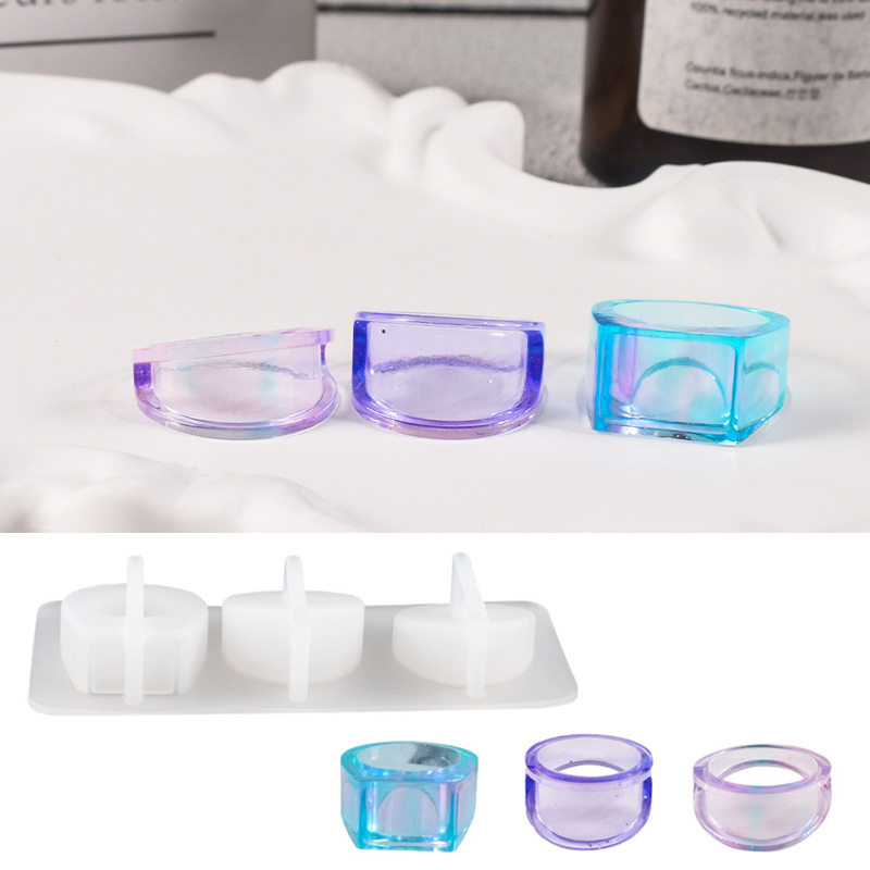 diy水晶滴胶仿玉石镶嵌宝石指环模具三连戒指手饰硅胶模具