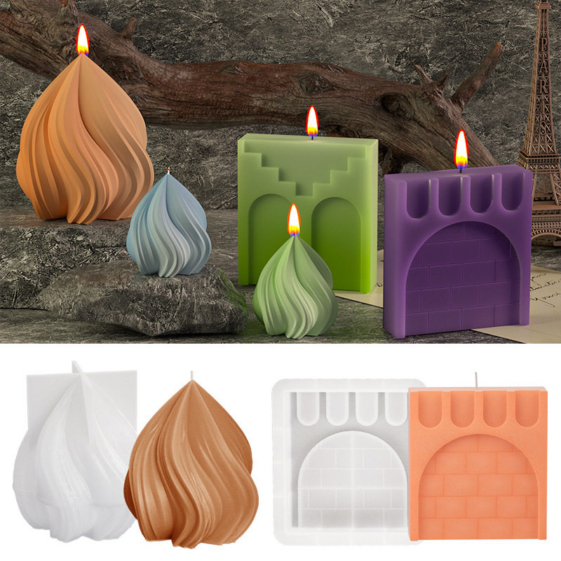 diy几何旋转水滴蜡烛正方形城门城墙蜡烛模具螺旋雨滴香熏蜡烛摆