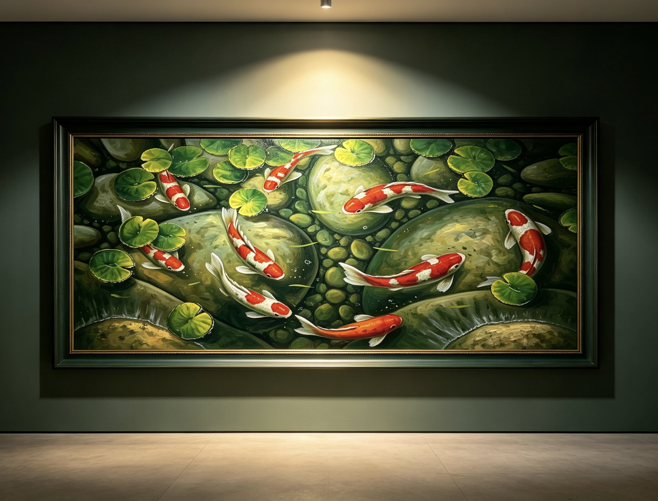 九鱼图手绘油画入户玄关装饰画中古风荷花锦鲤年年有余中式高档画图片