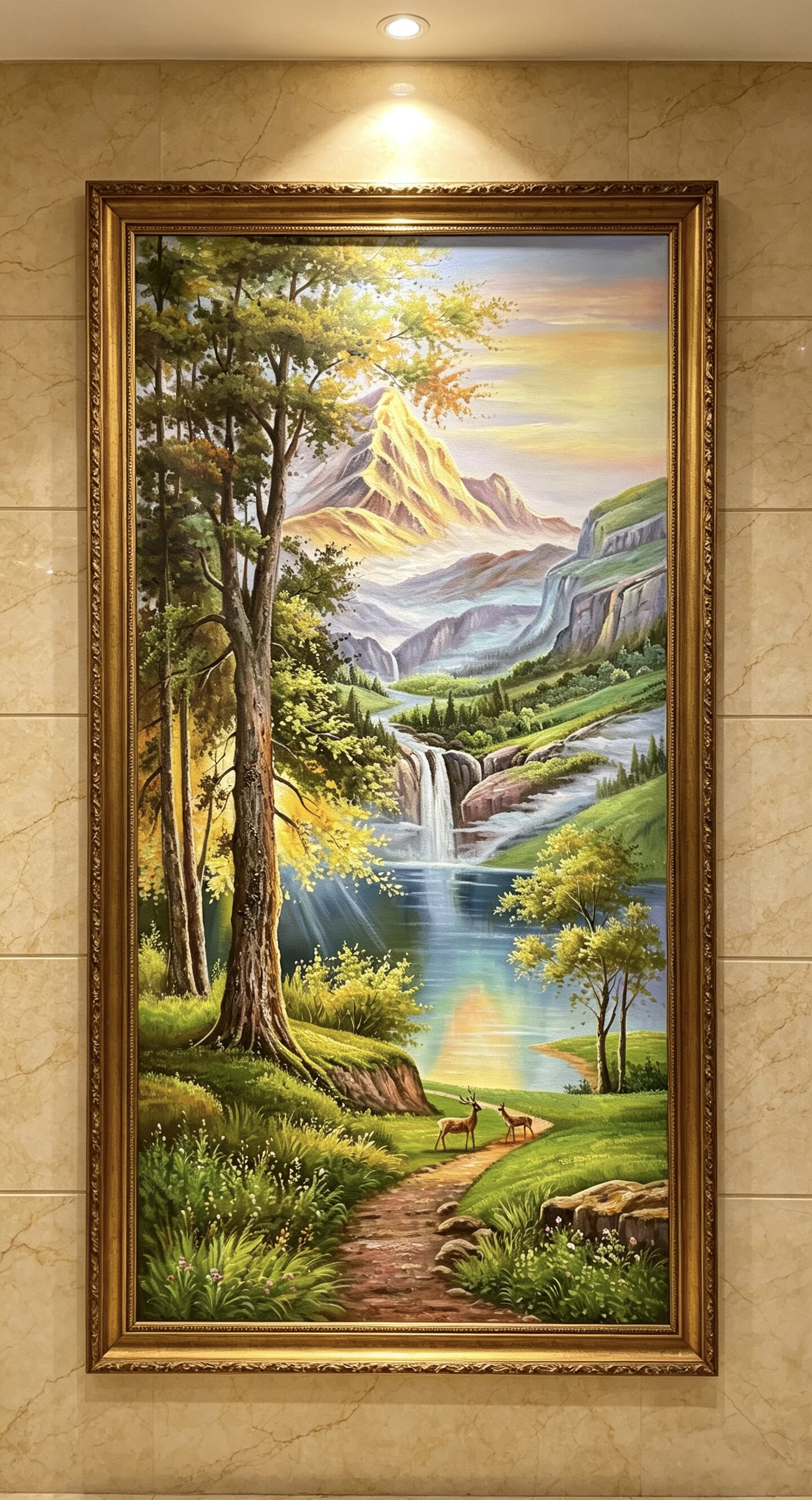 手绘大树风景玄关装饰画油画流水油画