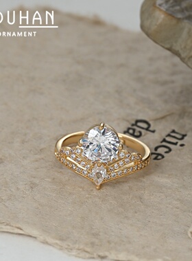 2026真金电镀镶锆石轻奢开口戒指女感宫廷皇冠女指环直播食指戒