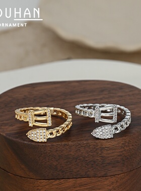 2026真金电镀镶锆石个性开口戒指女小众设计感蛇尾指环精致食指戒