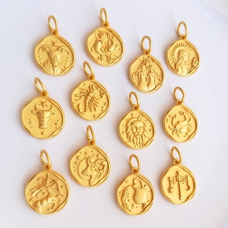 古法沙金十二星座吊坠项链手串坠子挂件狮子座水瓶座diy饰品配件