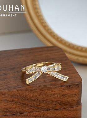 2026真金电镀镶锆石个性开口戒指女感蝴蝶结指环甜酷风食指戒