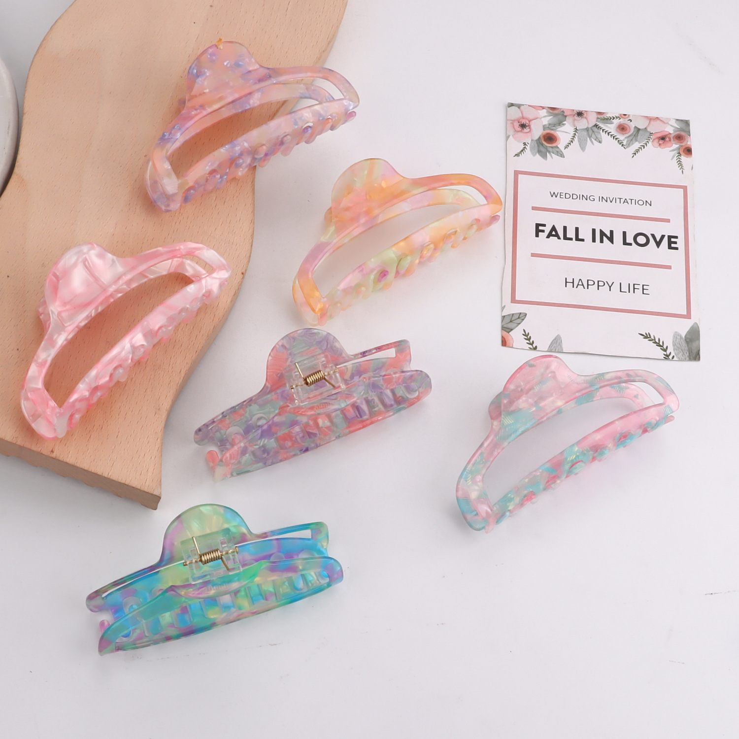 日韩ins风渐变彩色发夹pvc10公分春季新款百搭发抓头饰发饰抓夹