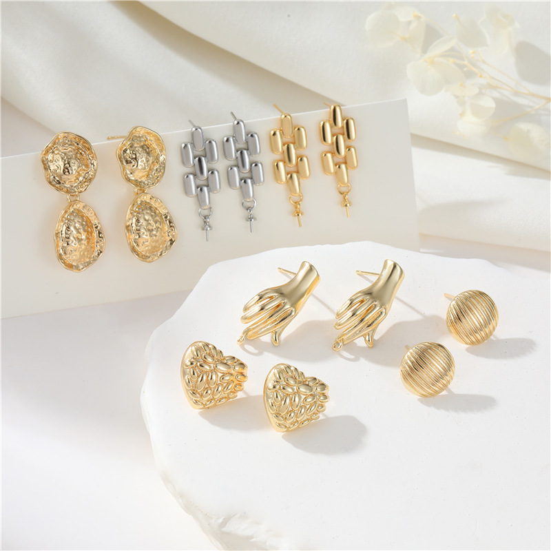 14k金保色珍珠带珠托耳钉女中古风感欧美金属感耳环空托配件