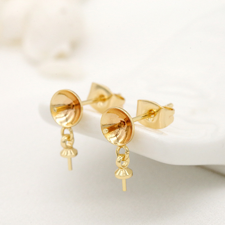 热销新款简约珍珠吊耳钉女耳钉托空托 14k金耳环耳饰diy饰品配件