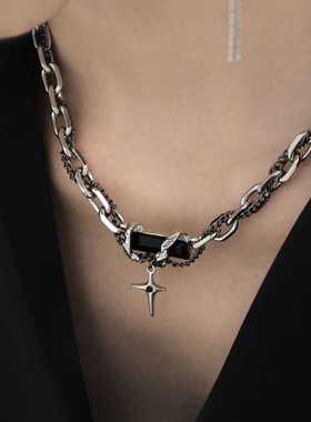 星体缠绕黑钻潮流钛钢锁骨链男女