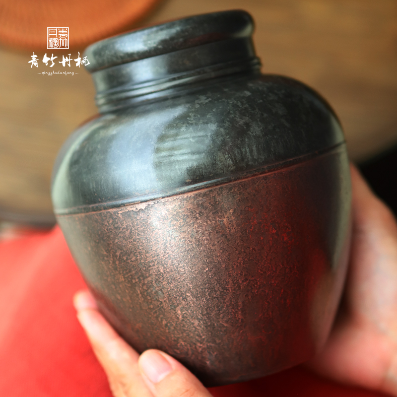 青竹丹楓純錫茶葉罐密封罐雙蓋大號(hào)茶倉(cāng)純手工非遺技藝高端儲(chǔ)茶罐