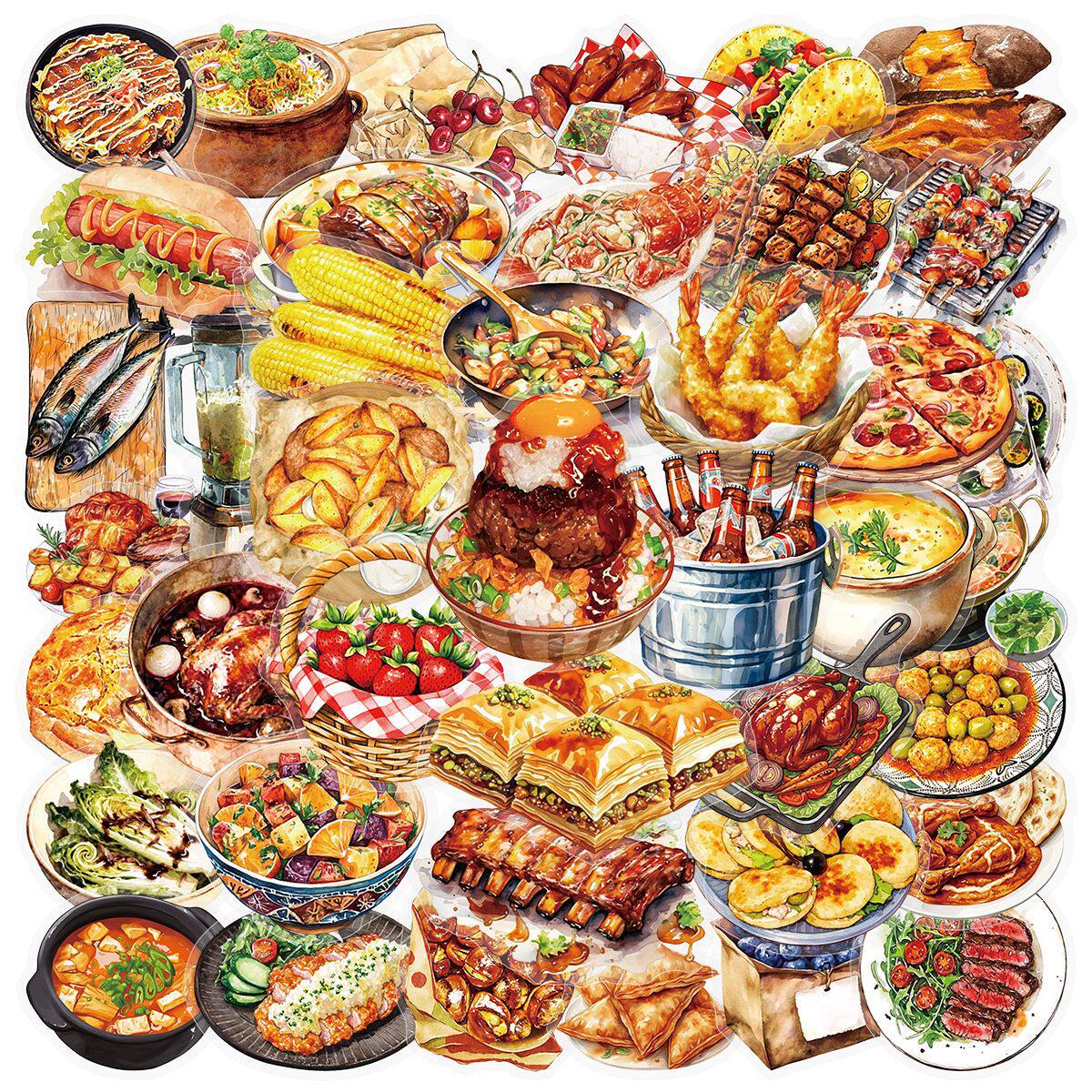 手绘美食透明防水贴纸