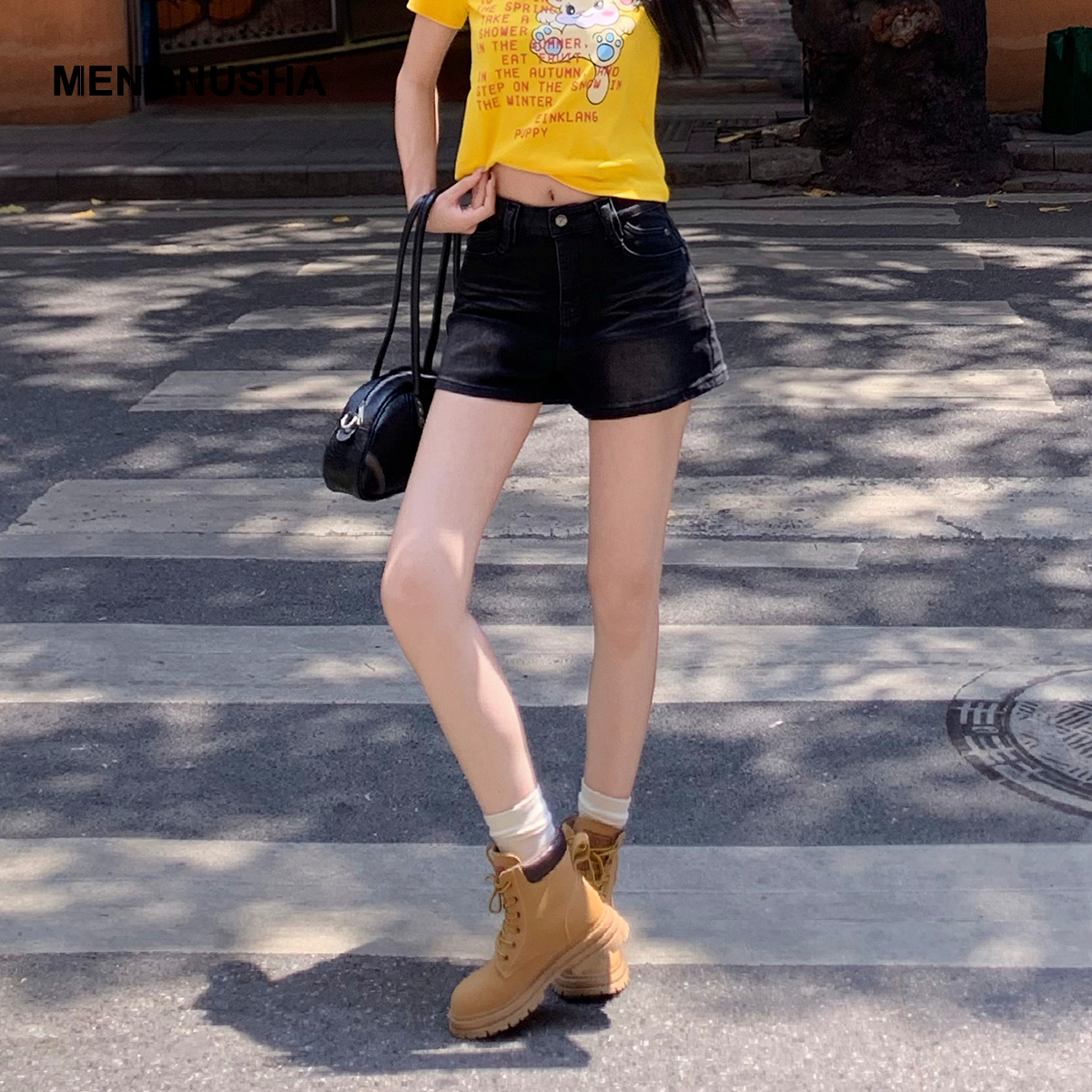 灰黑色高腰牛仔短裤女2025新款夏季美式复古显瘦百搭辣妹a字热裤