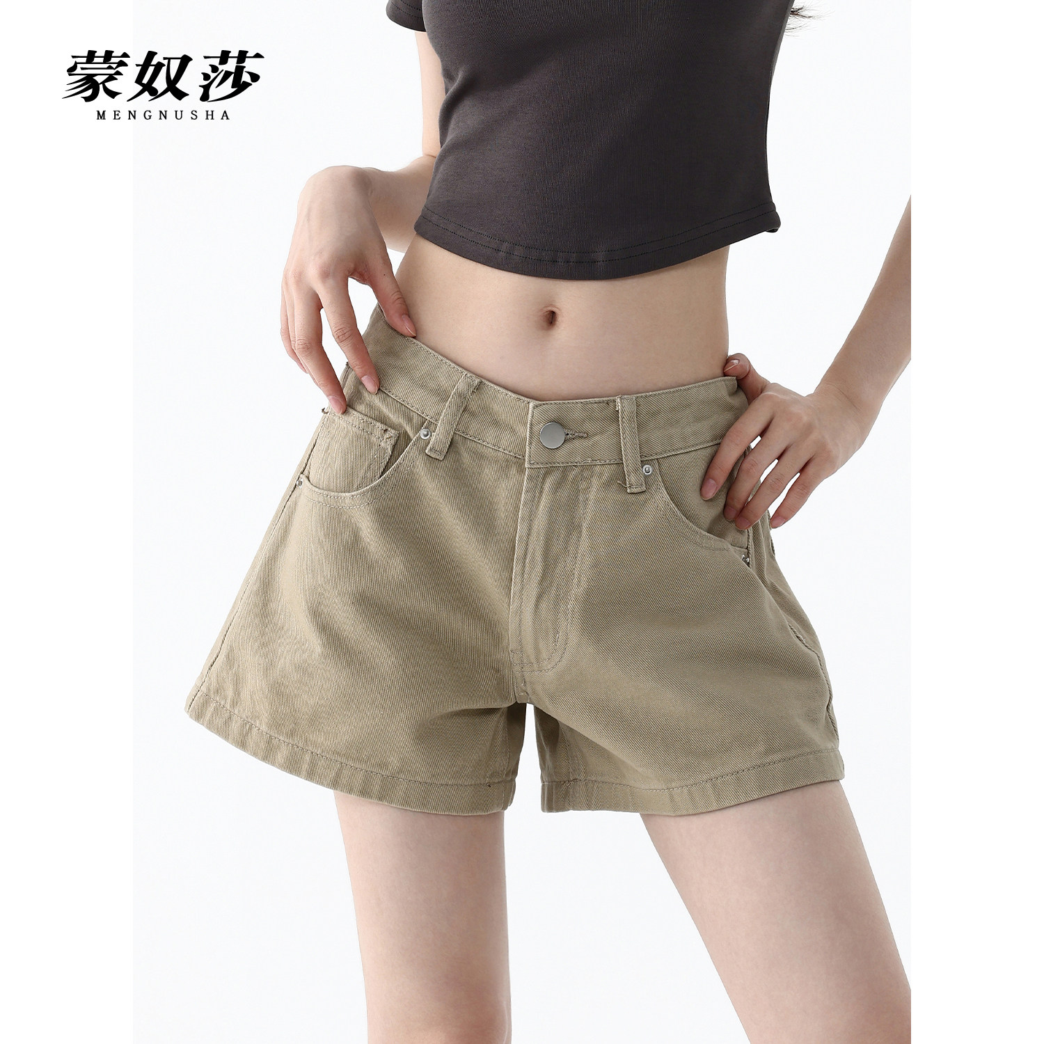 美式复古卡其色牛仔短裤女外穿夏季薄款2026新款低腰宽松A字热裤