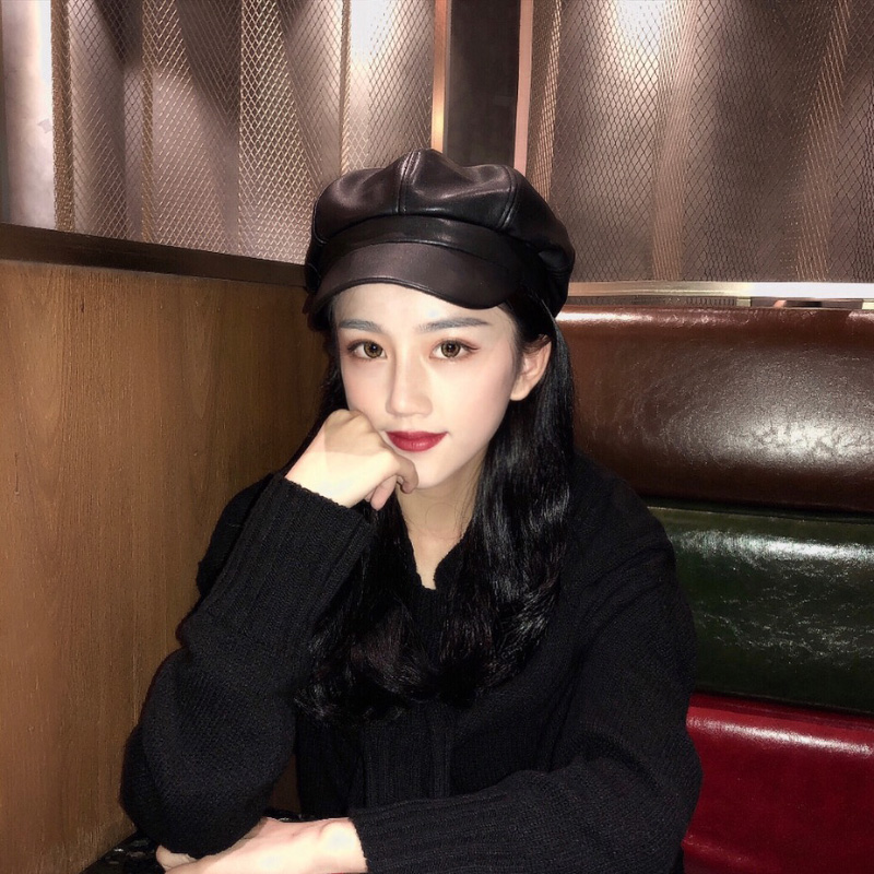pu皮质八角帽子女秋季英伦潮日系韩版秋冬时尚百搭皮帽鸭舌贝雷帽24.80元包邮