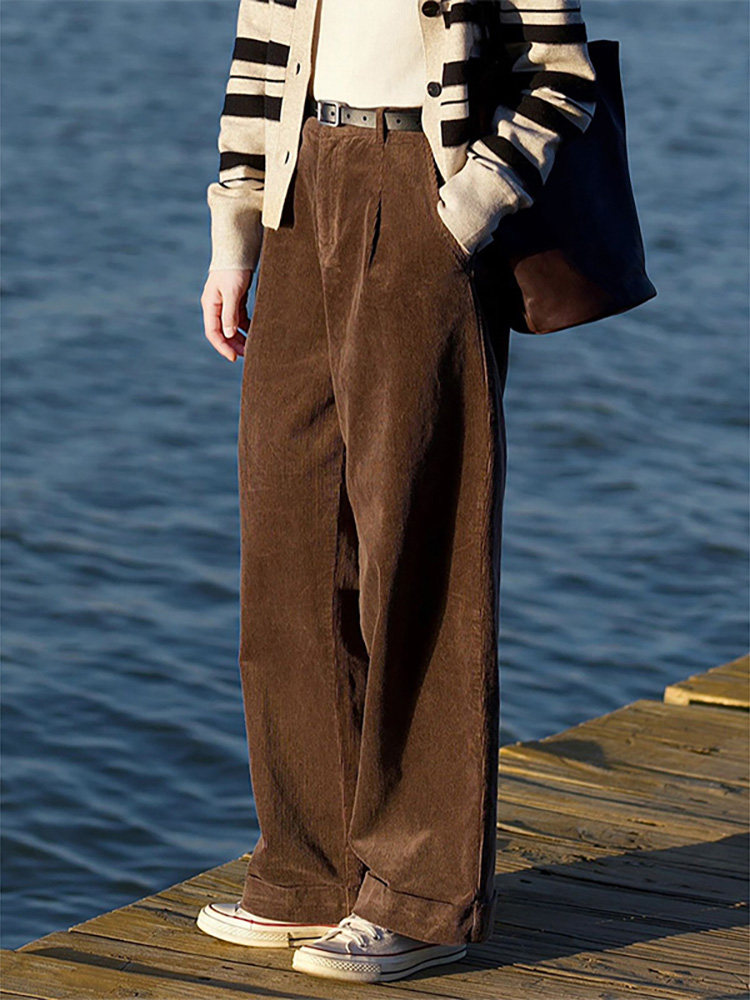 百搭显瘦灯芯绒阔腿裤女秋季2025新款简约覆古直筒裤超好看休闲裤