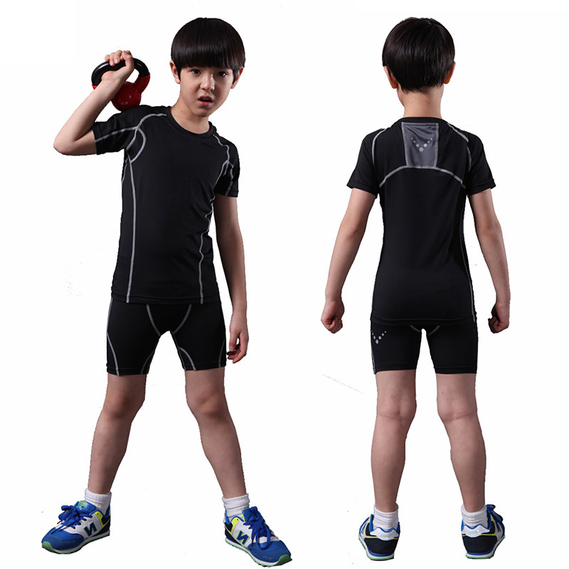 儿童紧身衣训练服男童运动短袖短裤速干衣套装篮球运动紧身衣套装