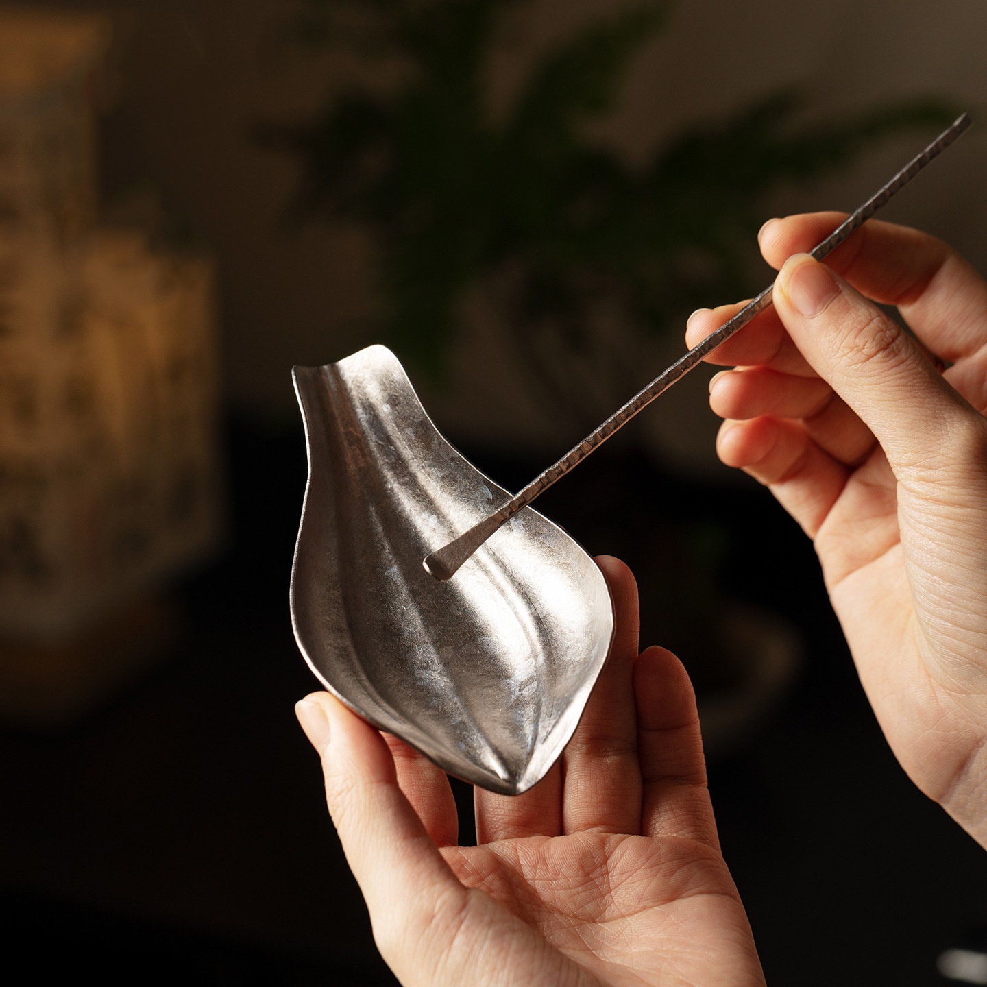 纯钛茶则两件套高颜值荷叶禅意