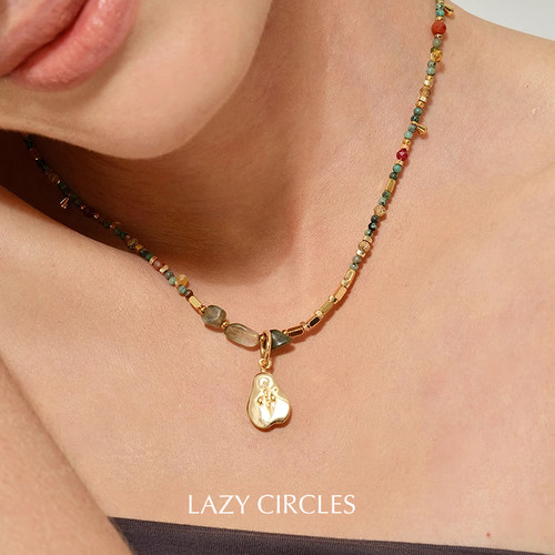 LAZY CIRCLES 绿松石金梨项链 原创设计复古气质个性高级感锁骨链