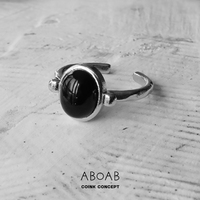 ABOAB Onyx玛瑙戒指 925纯银原创设计手工肌理质感简约小众开口戒