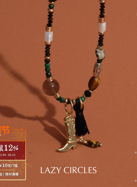 LAZY CIRCLES 绿野骑士项链 原创小众设计师复古串珠锁骨链 默叙