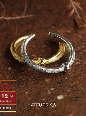 编织钉砂纹理纯银细戒指