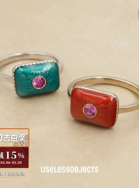 红色璀璨烟花珐琅戒指