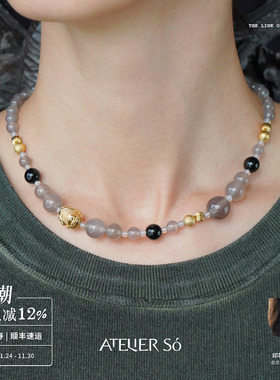 黑曜石灰玛瑙克拉项链