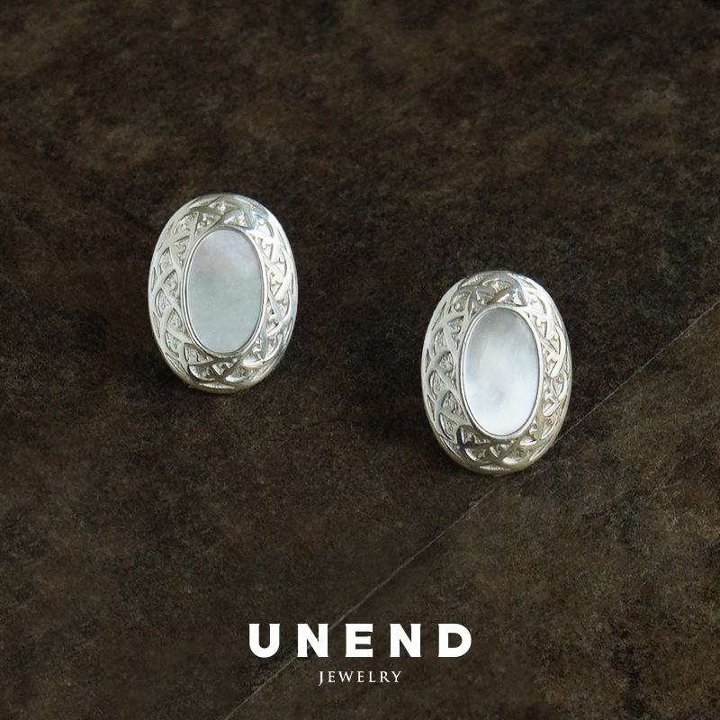 UNEND止续 翠镜Mirror of Green纯银耳钉 原创设计贝母耳环 默叙