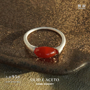 OLIO ACETO 纯银红玛瑙水滴戒指 原创设计师磨砂礼物高级质感