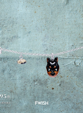 FWISH 爱心尼龙狗斑点石银项链 原创小众设计杜宾犬趣味礼物 默叙