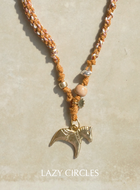 LAZY CIRCLES 幸运小马编绳长项链 原创小众设计复古毛衣链 默叙