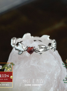SALE E PEPE 纯银爱心小鸟戒指 红虎眼石原创小众设计师礼物 默叙