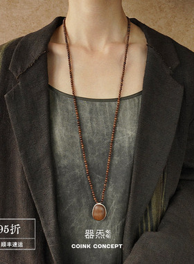 QIQI器气轮廓乌金纯银长项链