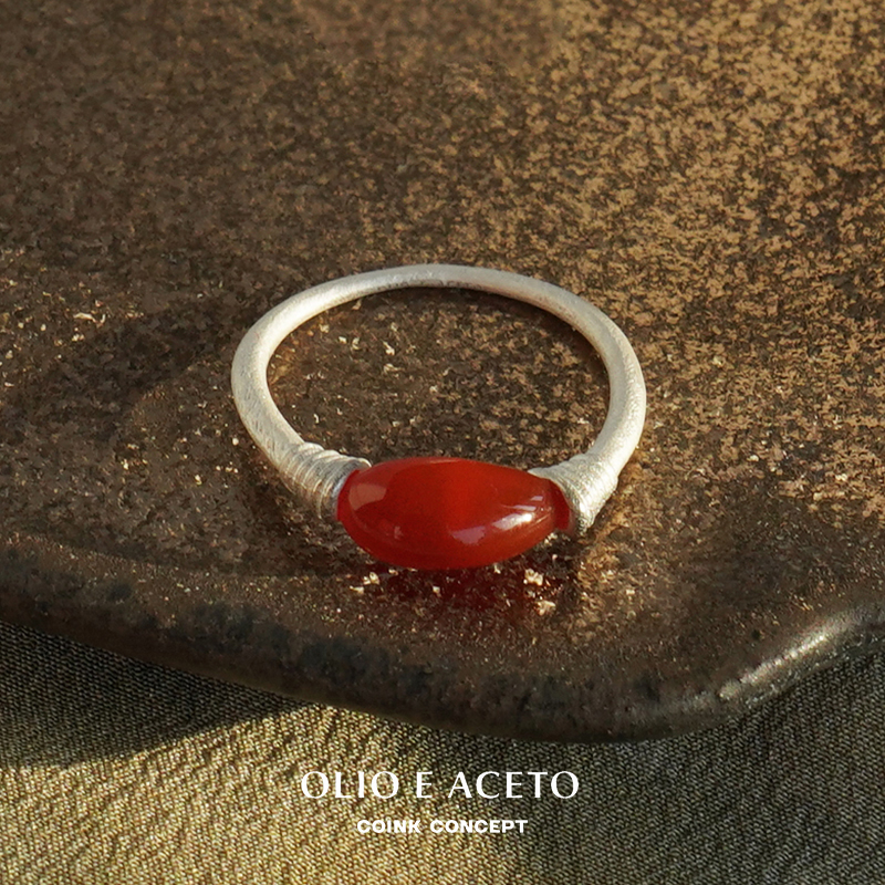 OLIOEACETO纯银红玛瑙水滴戒指