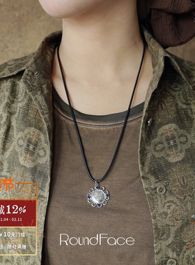 ROUNDFACE Icon圣像皮绳项链 原创设计复古吊坠毛衣链 默叙