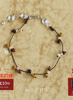 SALE E PEPE 纯银蛋黄石编织手链 925银原创小众设计师造型感腕饰